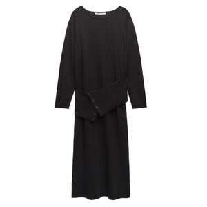 ZARA SASH KNIT BLACK MIDI DRESS